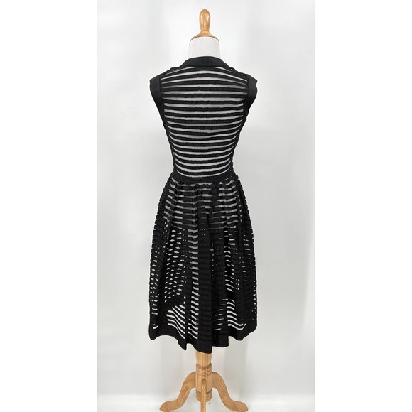 VINTAGE 50s Dress Womens XS Black Sheer Stripe Tulle Fit and Flare Layering - Picture 2 of 13